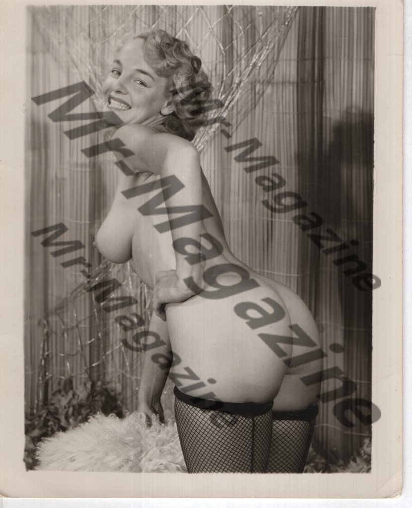 Adult Vintage B&W Pinup Photo 4"x5" Blonde Nude Model Fishnet Stockings CA-77