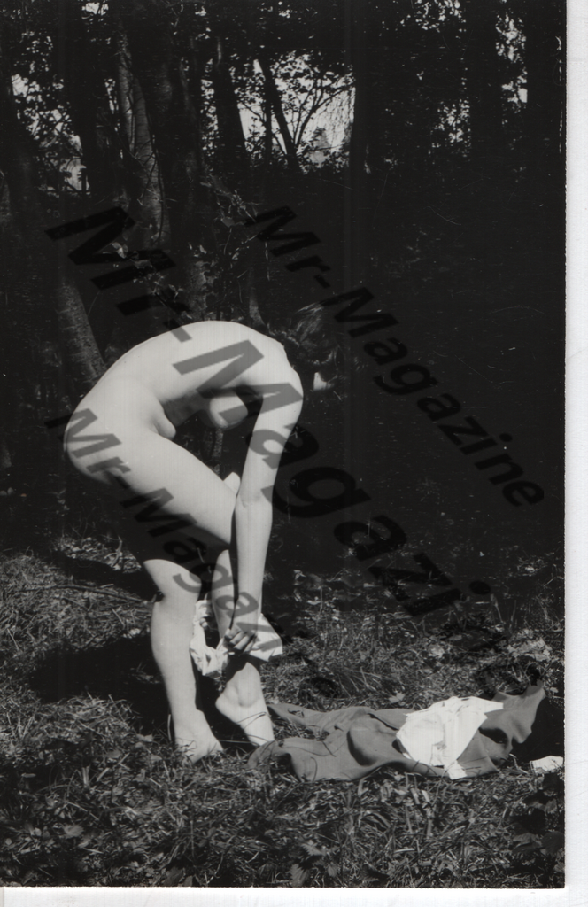 Adult Vintage B&W Pinup Photo 4"x5" Brunette Model Striptease Outdoors CA-79