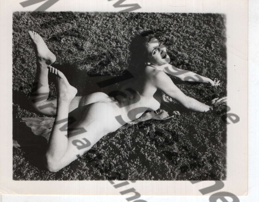 Adult Vintage B&W Pinup Photo 4"x5" Brunette Nude Model Outdoors CA-48