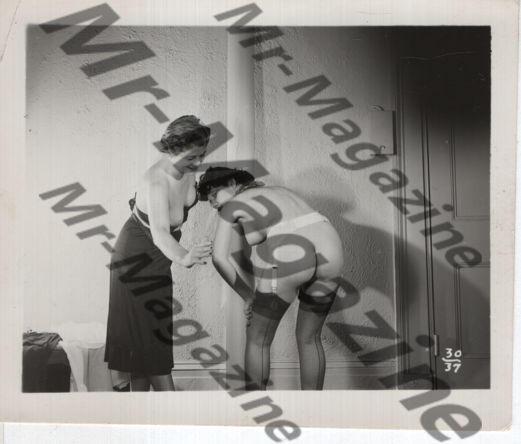 Adult Vintage B&W Pinup Photo 4"x5" Brunette & Blonde Models Striptease CA-89