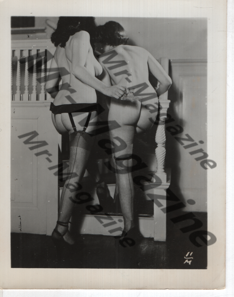 Adult Vintage B&W Pinup Photo 4"x5" Lesbian Interest Brunette Lingerie Models CB-83