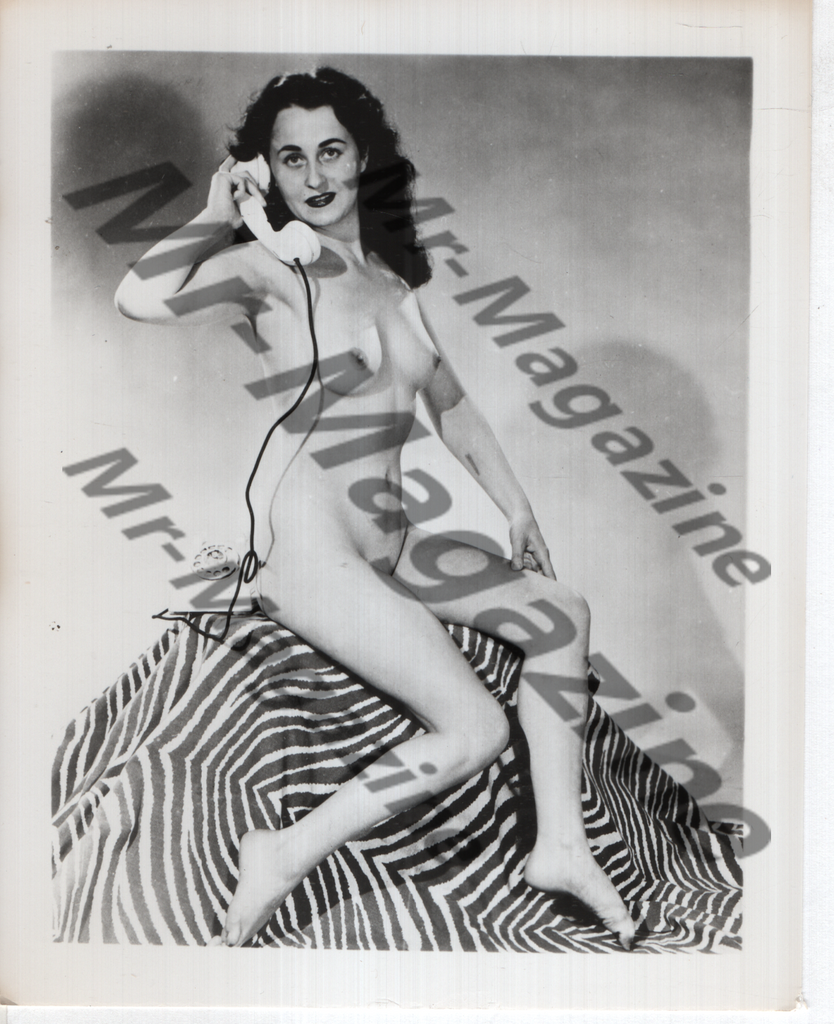 Adult Vintage B&W Pinup Photo 4"x5" Brunette Nude Model Making Phone Call CB-68