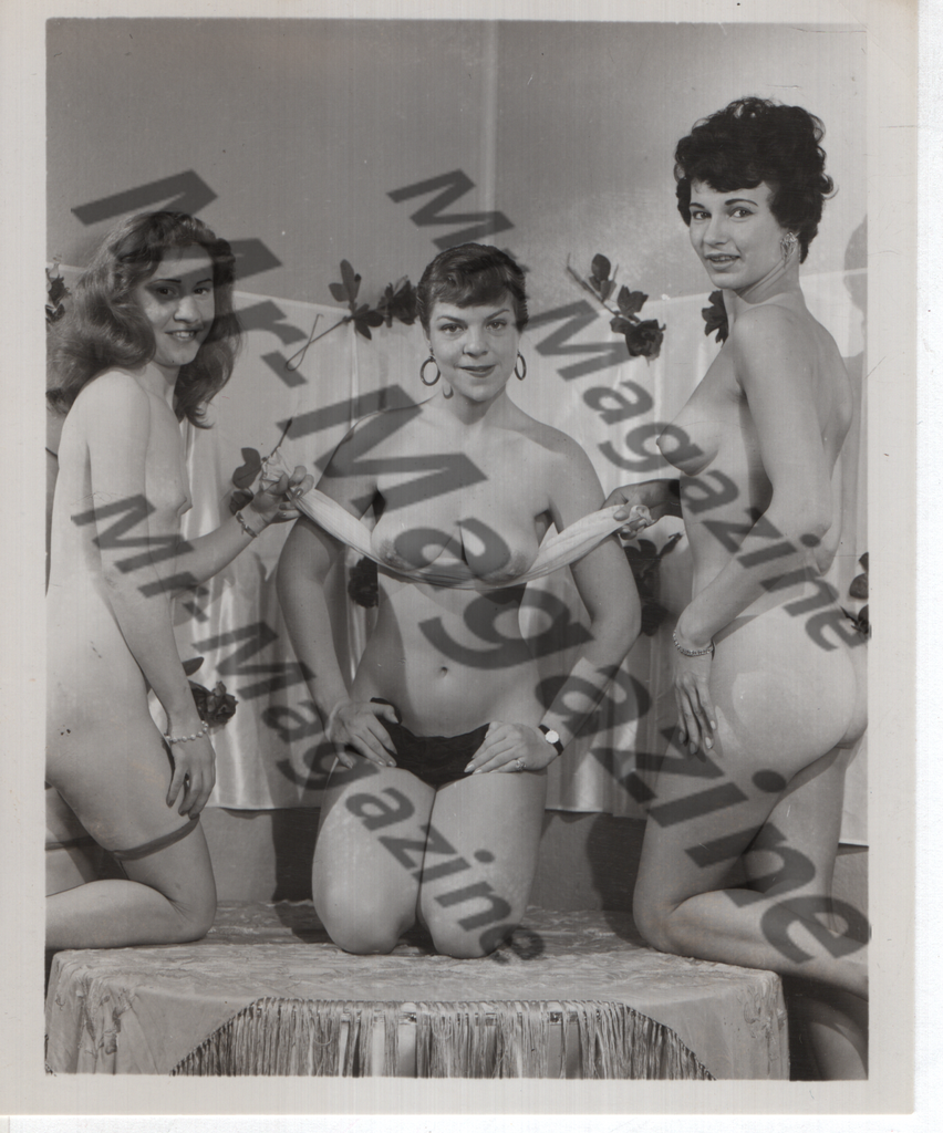Adult Vintage B&W Pinup Photo 4"x5" Lesbian Interest Brunette & Blonde Lingerie Models Supporting Their Friend CC-97