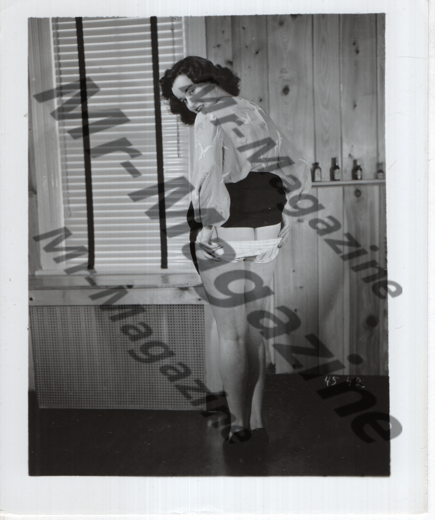 Adult Vintage B&W Pinup Photo 4"x5" Brunette Lingerie Model Striptease CC-46