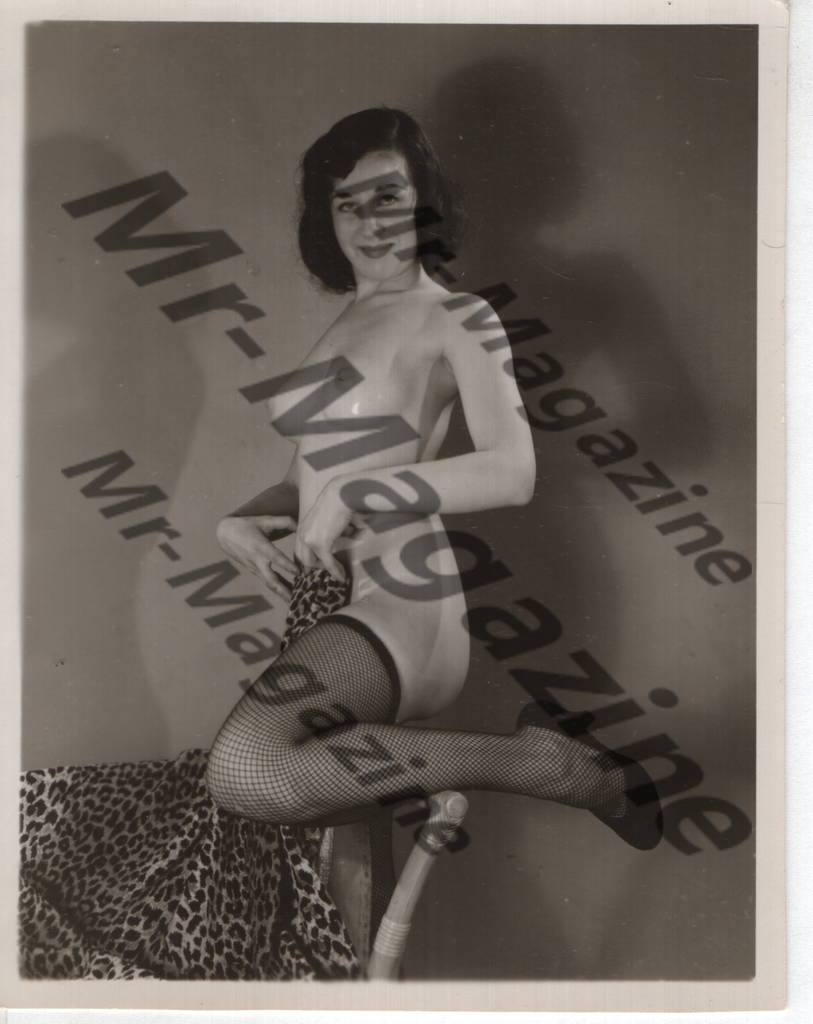 Adult Vintage B&W Pinup Photo 4"x5" Brunette Lingerie Model Fishnet Stockings CD-34