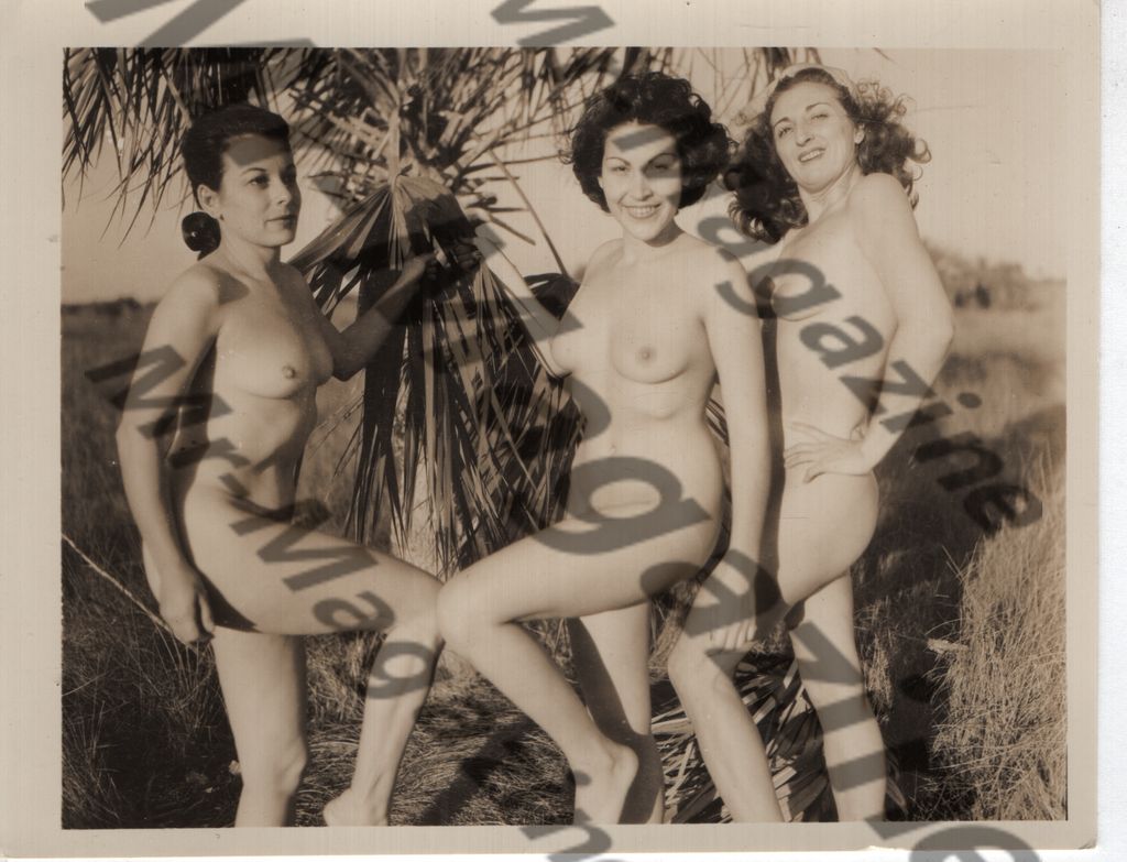 Adult Vintage B&W Pinup Photo 4"x5" Brunette Nude Models Outdoor CD-37
