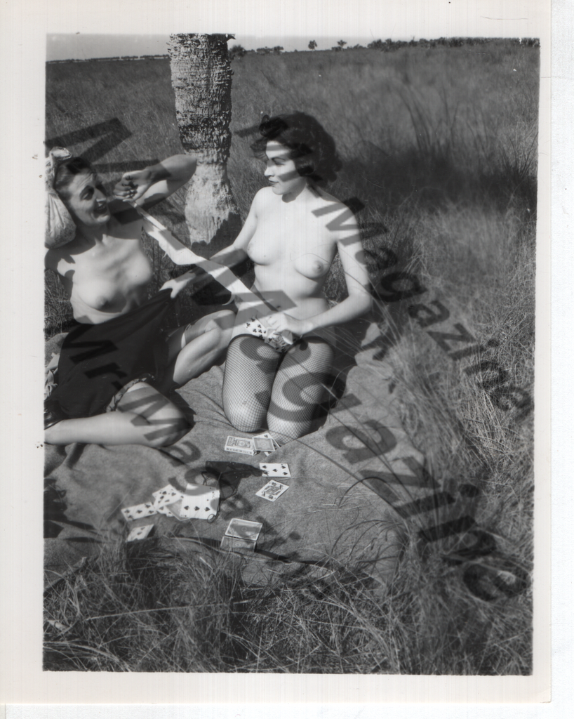 Adult Vintage B&W Pinup Photo 4"x5" Lesbian Interest Brunette Models Strip Poker CD-32