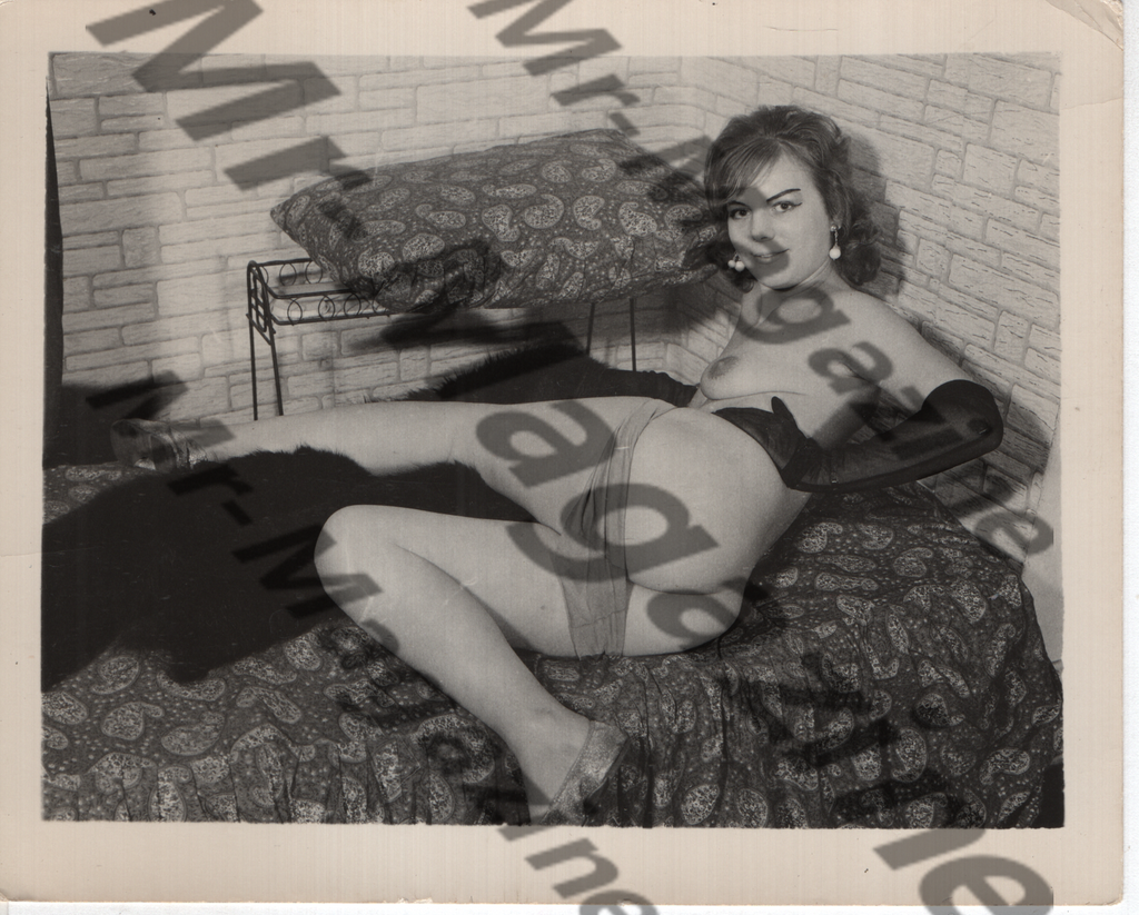 Adult Vintage B&W Pinup Photo 4"x5" Brunette Lingerie Model Gloves & Pantyhose CD-52