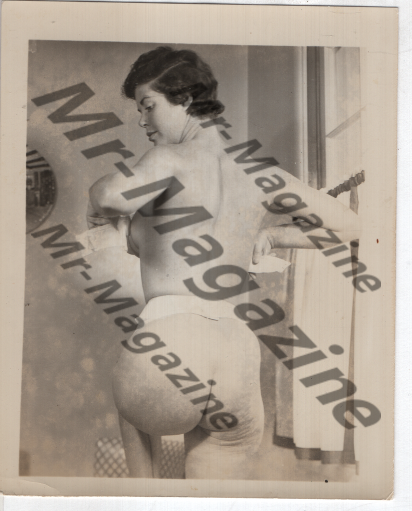 Adult Vintage B&W Pinup Photo 4"x5" Brunette Lingerie Model Striptease CE-39