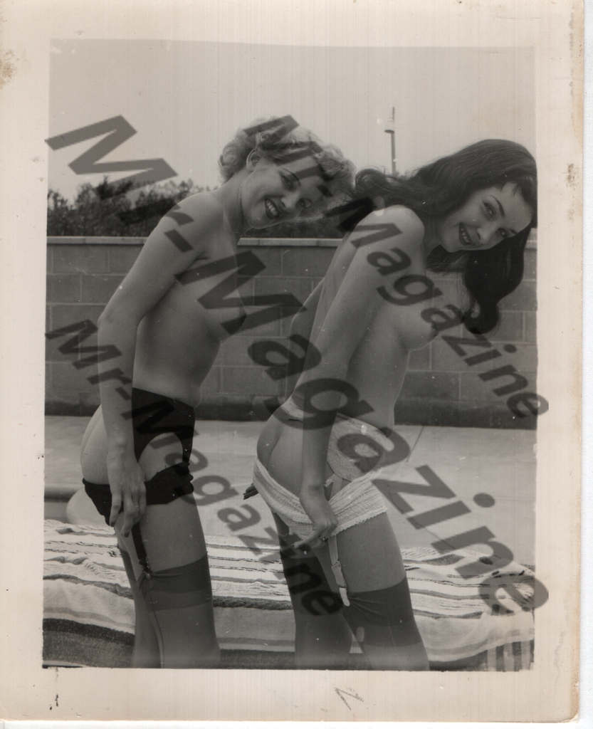 Adult Vintage B&W Pinup Photo 4"x5" Blonde & Brunette Lingerie Models Striptease CE-21