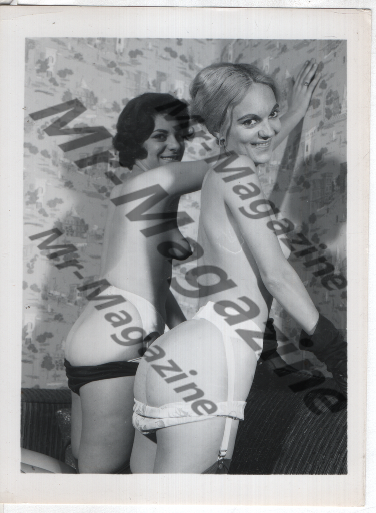Adult Vintage B&W Pinup Photo 4"x5" Blonde & Brunette Lingerie Models CE-29