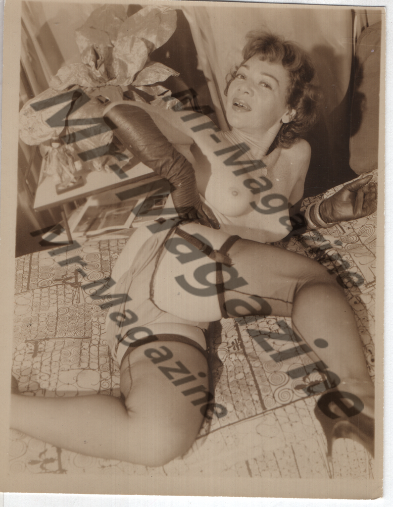 Adult Vintage B&W Pinup Photo 4"x5" Brunette Lingerie Model Leather Gloves CE-96
