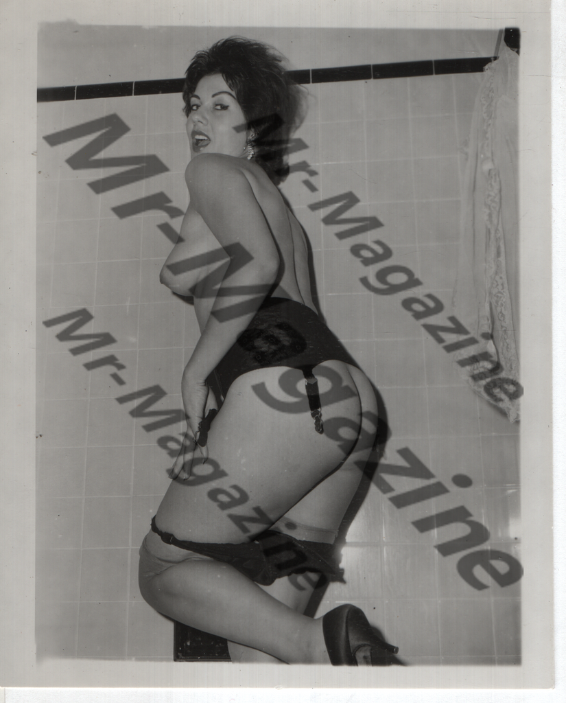 Adult Vintage B&W Pinup Photo 4"x5" Brunette Lingerie Model Striptease CF-13