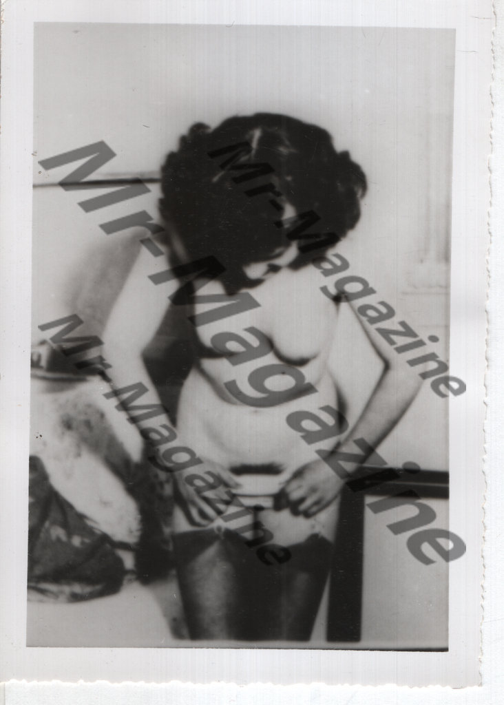 Adult Vintage B&W Pinup Photo 3.5"x5" Brunette Nude Model Nylon Stockings CE-66