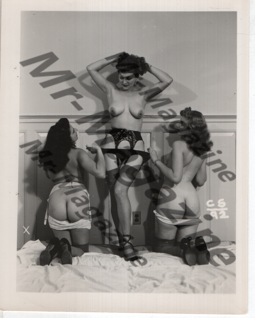 Adult Vintage B&W Pinup Photo 4"x5" Lesbian Interest Brunette Lingerie Models CF-04