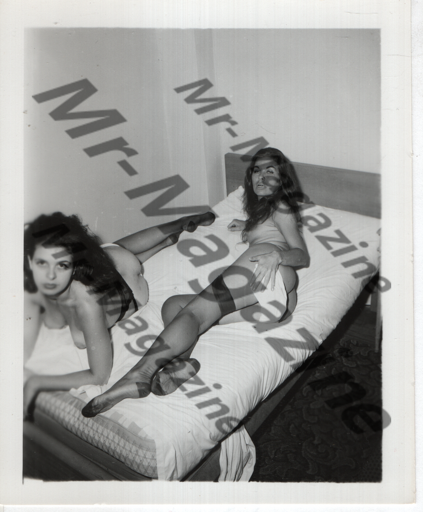 Adult Vintage B&W Pinup Photo 4"x5" Brunette Lingerie Models CF-25
