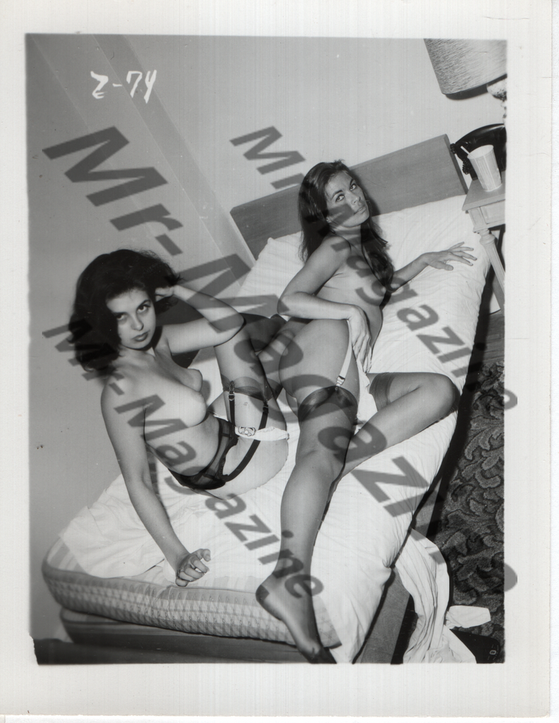 Adult Vintage B&W Pinup Photo 4"x5" Brunette Lingerie Models CF-26