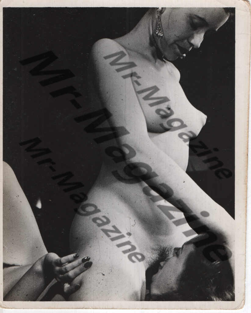 Adult Vintage B&W Pinup Photo 4"x5" Lesbian Interest Brunette Nude Models Cunnilingus CE-59