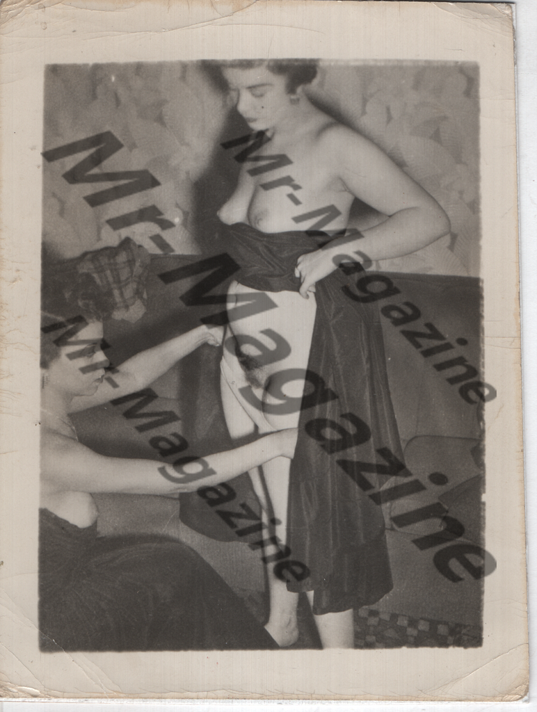 Adult Vintage B&W Pinup Photo 4"x5" Lesbian Interest Brunette Lingerie Models Undressing CF-97