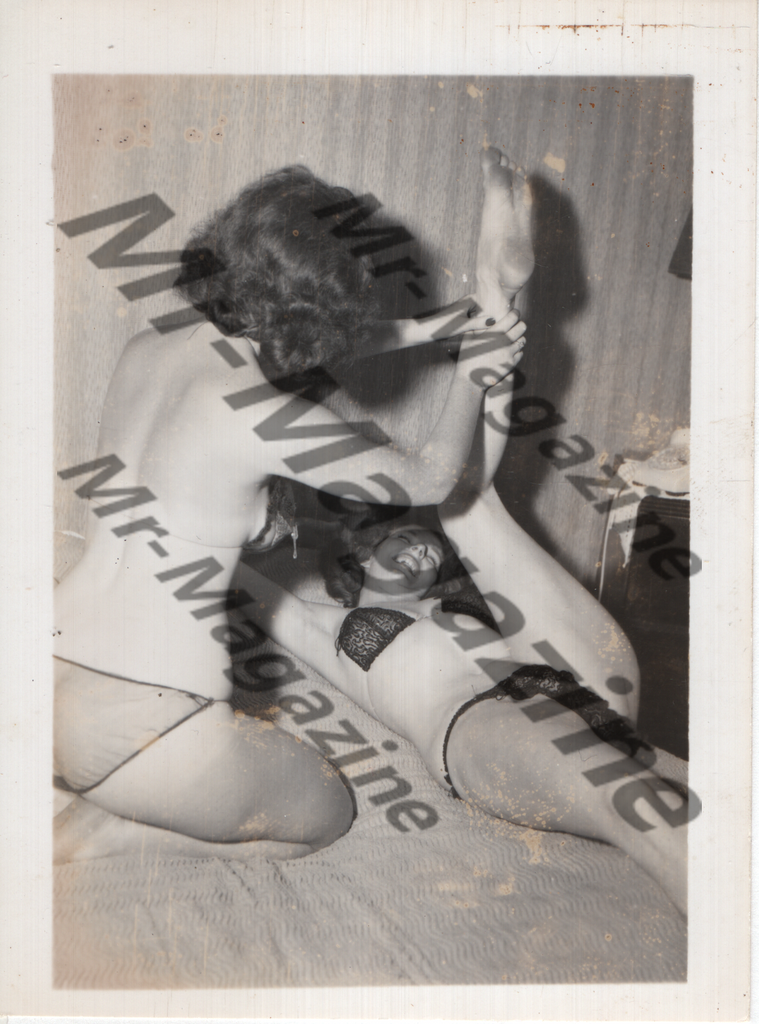 Adult Vintage B&W Pinup Photo 4"x5" Lesbian Interest Brunette Lingerie Models CF-45