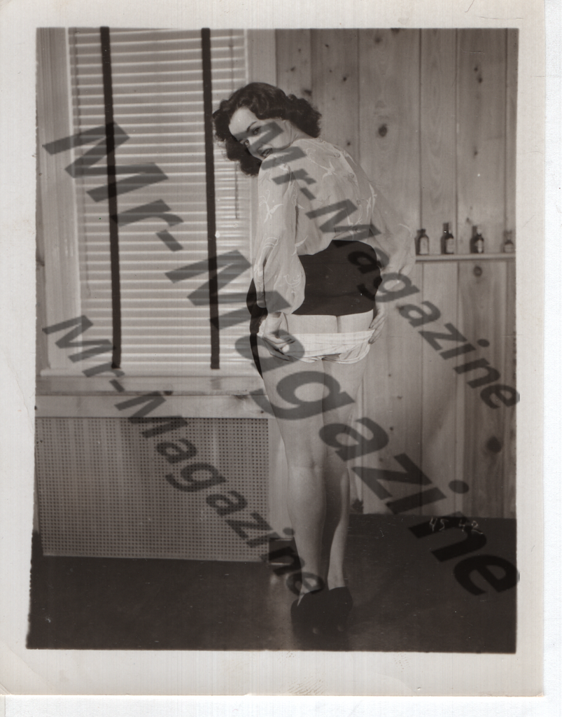 Adult Vintage B&W Pinup Photo 4"x5" Brunette Lingerie Model Striptease CG-08