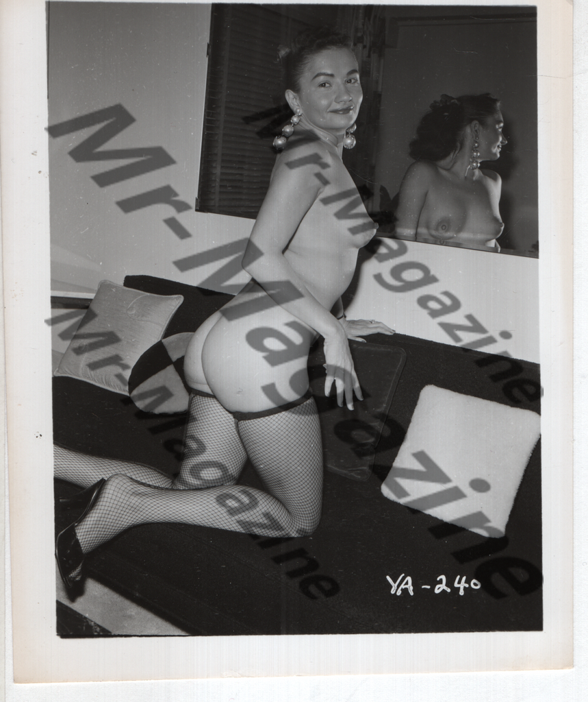 Adult Vintage B&W Pinup Photo 4"x5" Brunette Nude Model Fishnet Stockings High Heels CF-80
