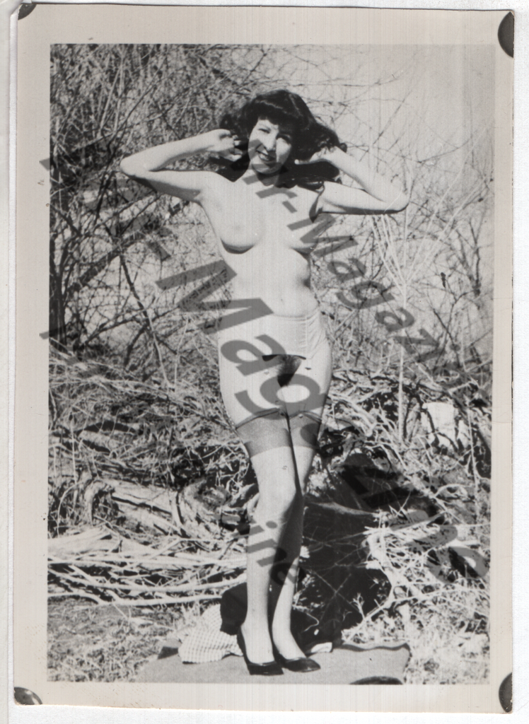 Adult Vintage B&W Pinup Photo 3"x4" Brunette Nylon Stockings & High Heels Model Outdoors CG-94