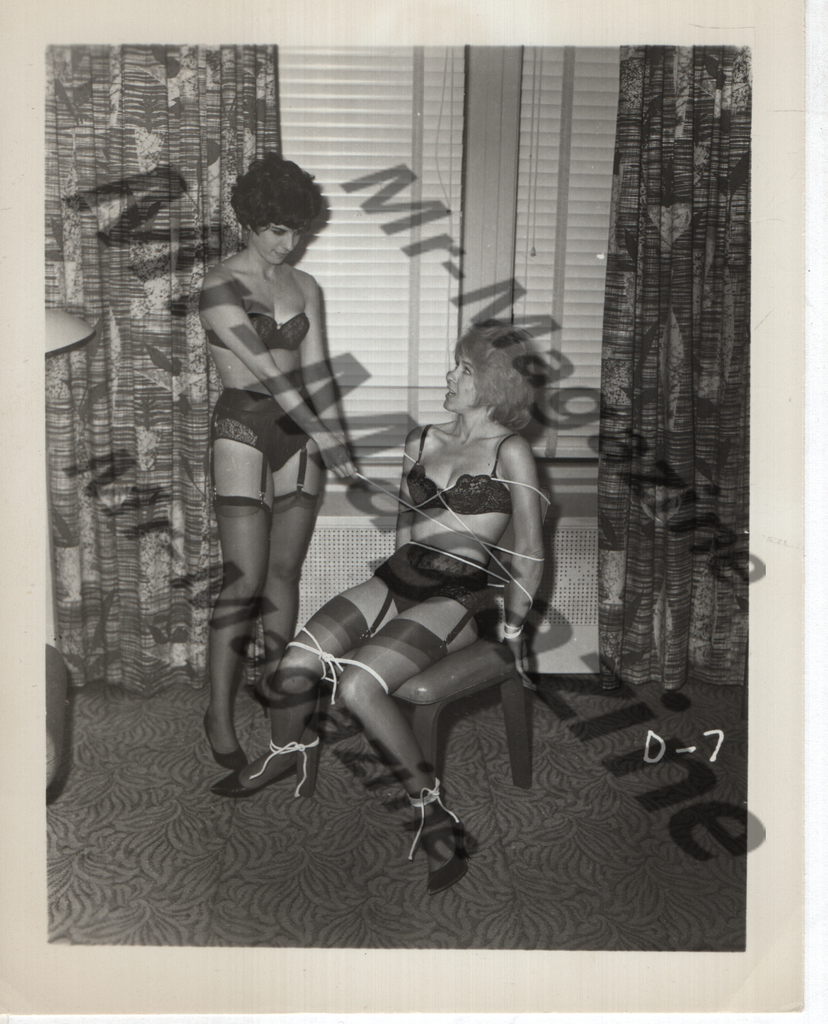 Adult Vintage B&W Pinup Photo 4"x5" BDSM Lesbian Interest Brunette & Blonde Lingerie Models Bound CH-99