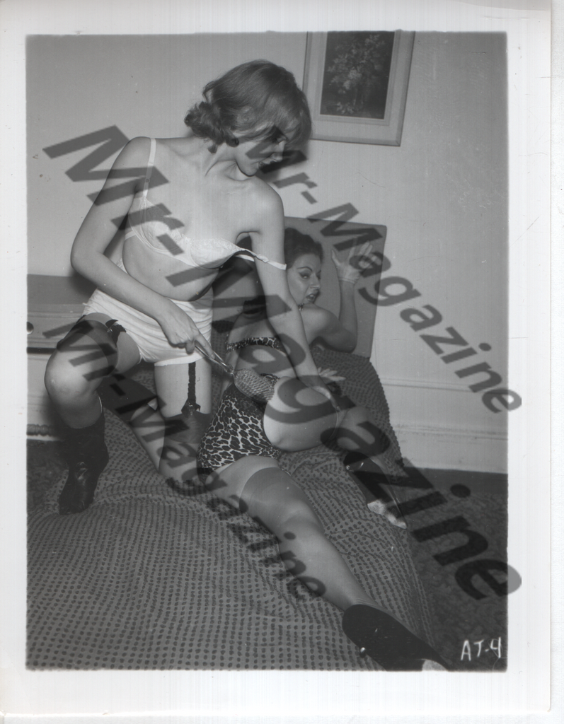 Adult Vintage B&W Pinup Photo 4"x5" BDSM Lesbian Interest Brunette & Blonde Lingerie Models Spanking CI-04