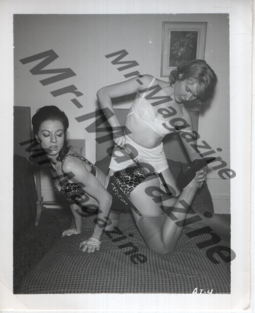 Adult Vintage B&W Pinup Photo 4"x5" BDSM Lesbian Interest Blonde & Brunette Lingerie Models Spanking CI-23