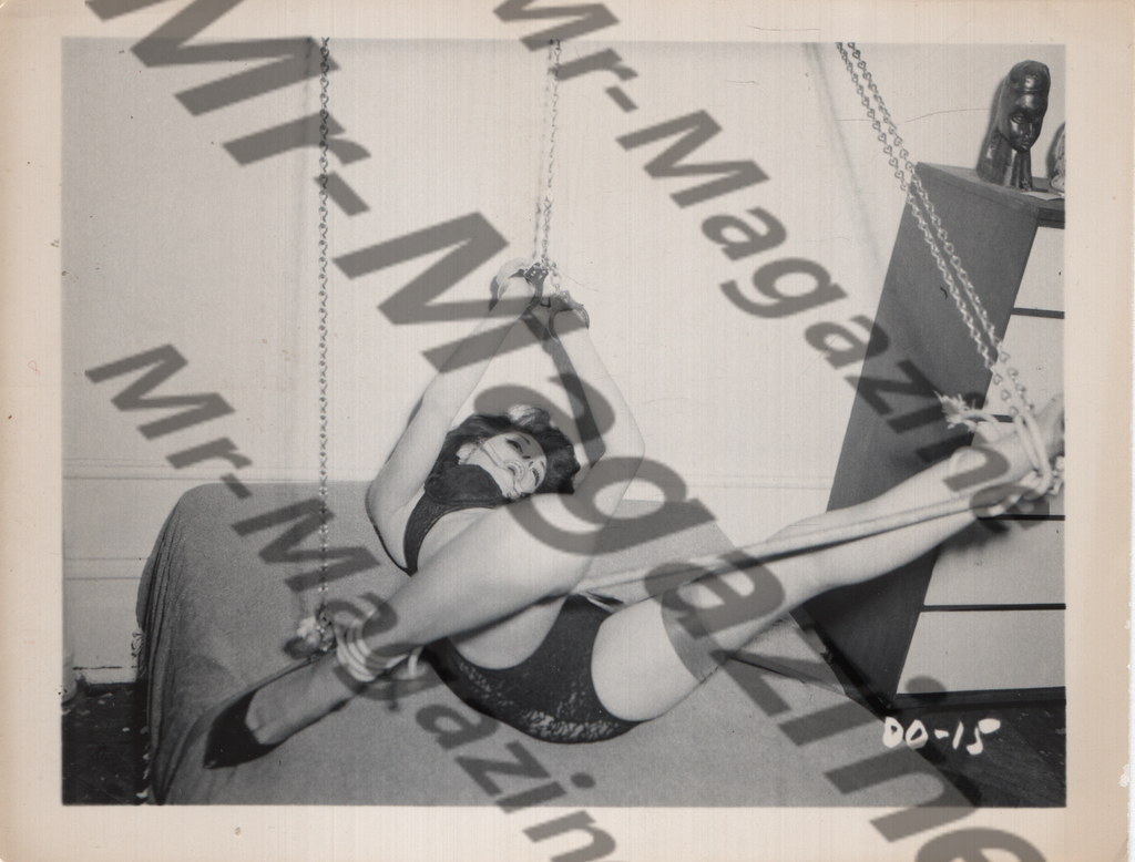 Adult Vintage B&W Pinup Photo 4"x5" BDSM Brunette Lingerie Model Spreader Bar CH-66