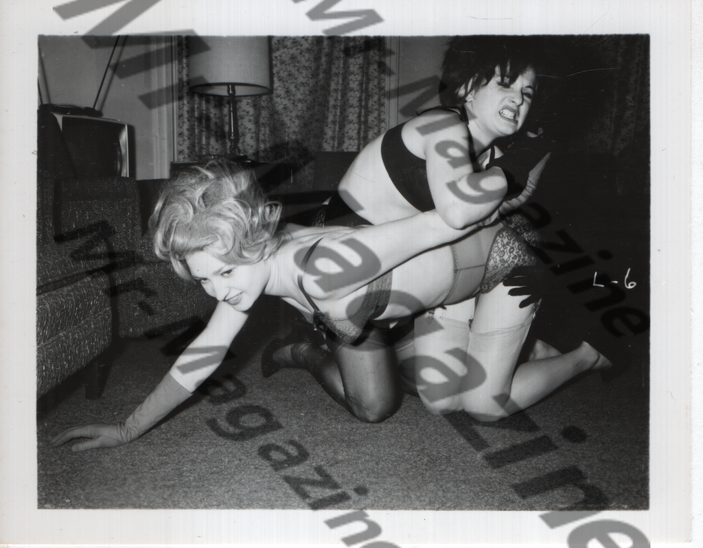 Adult Vintage B&W Pinup Photo 4"x5" BDSM Lesbian Interest Brunette & Blonde Lingerie Models Wrestling CH-71