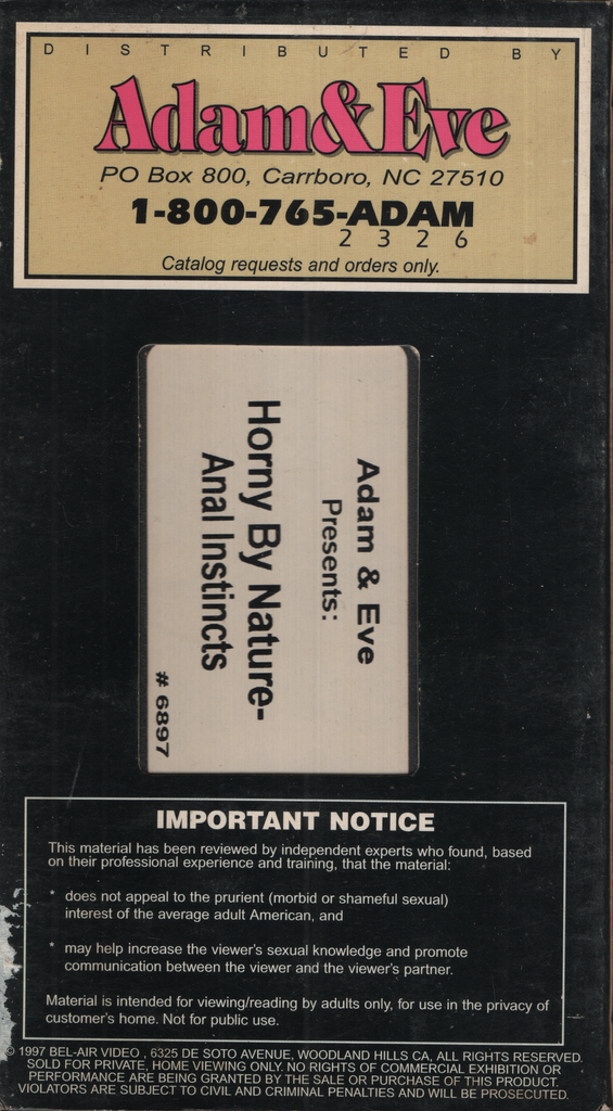 Horny By Nature- Anal Instincts Adam & Eve VHS 071524EBVHS