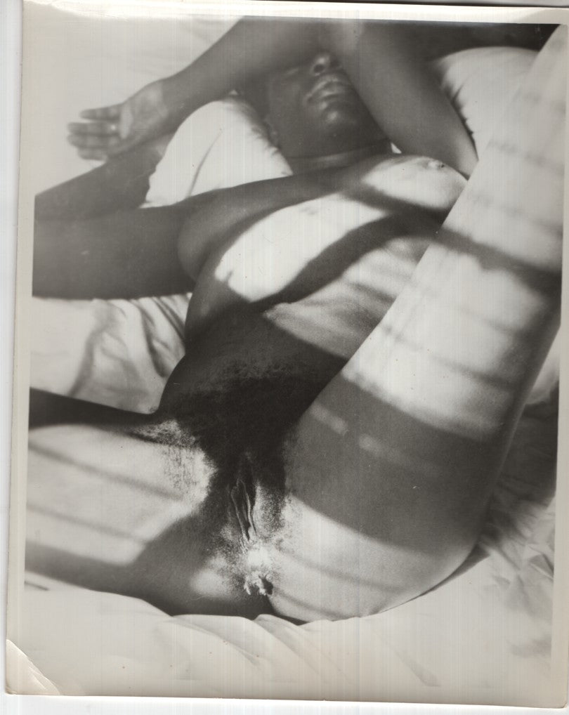 Ebony Full Nudity Spread Eagle Hairy Pussy, Asshole Bear Breasts 8"x10" B&W Adult Photograph 020926AKPH-A10