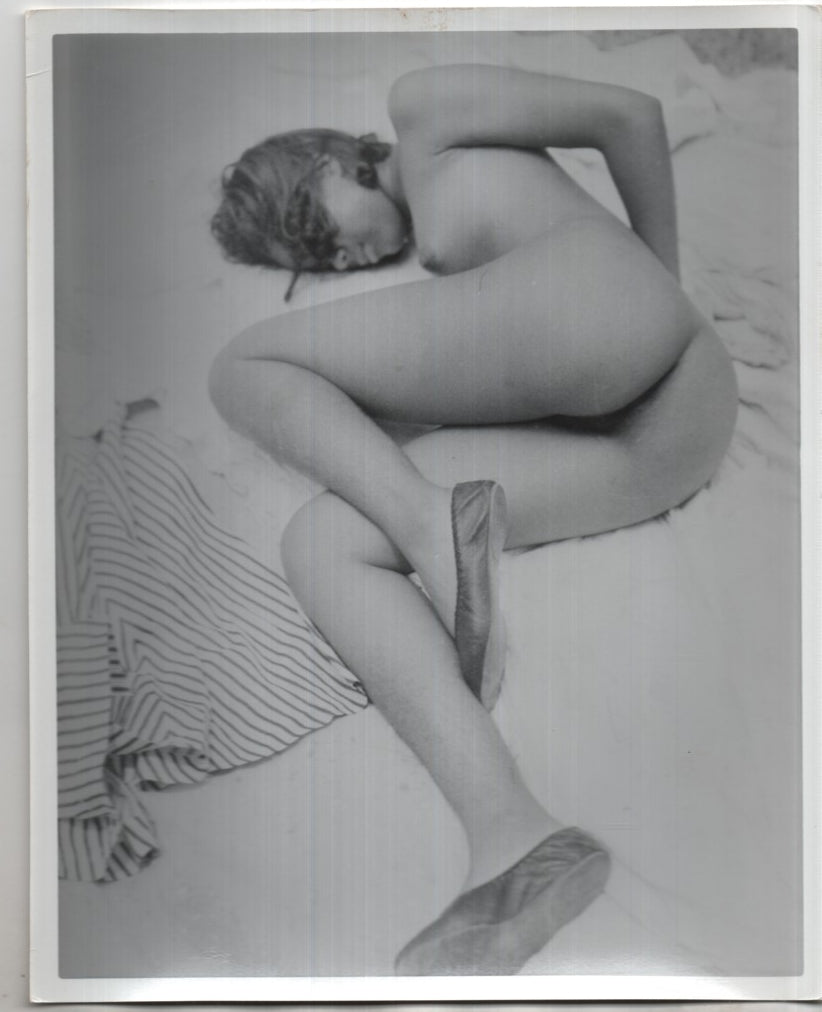 Petite Ebony Fully Nude Hands Behind Back Ass Bare Wearing Slippers 8"x10" B&W Adult Photograph 020926AKPH-A18