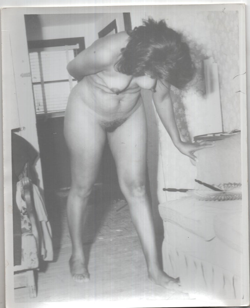 Ebony Standing Bent Over Nude Presenting Erect Nipples and Pubic Hair 8"x10" B&W Adult Photograph 020926AKPH-A21