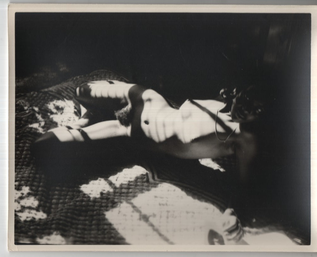 Ebony Lying Down Nude with Hairy Bush Bare Breasts Wearing Necklace 8"x10" B&W Adult Photograph 020926AKPH-A24