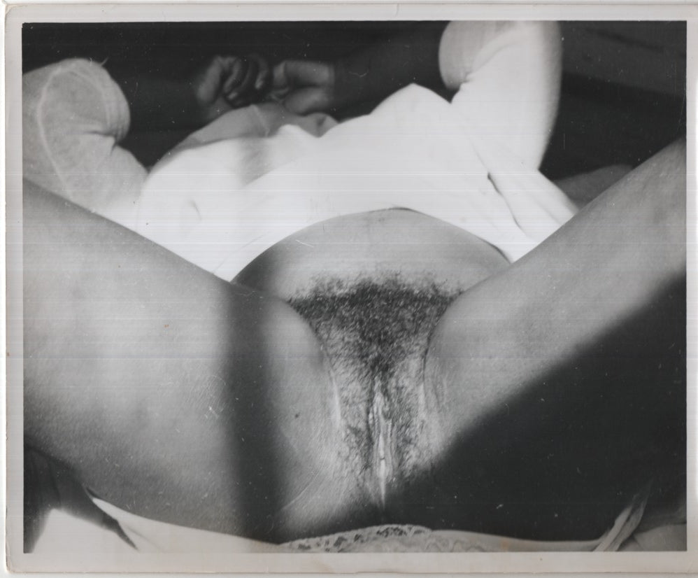 Ebony Legs Spread Lying Back Presenting Bush & Pussy 8"x10" B&W Adult Photograph 020926AKPH-A35