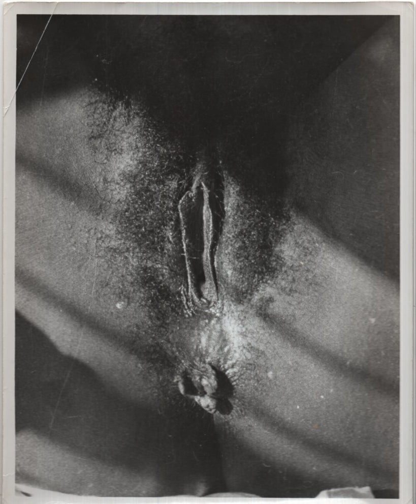 Ebony Presenting Pussy and Asshole Trimmed Black Pubic Hair 8"x10" B&W 1950s Vintage Adult Photograph 012726AKP-A70
