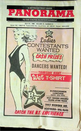 Panorama Detroit Tour Guide Magazine BT's Wet T-Shirt Contest July 31, 1986 101025RP-