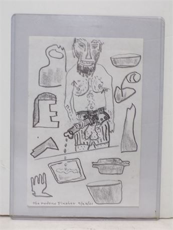 Carl Moras Playwright 2001 "The Modern Flasher" Risque Drawing 4x6" 052625WP-TO