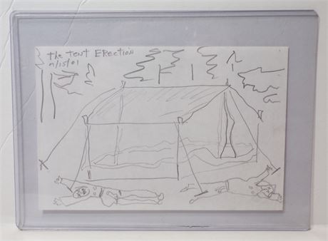 Carl Moras NYC Playwright 2004 "The Tent Erection" Risque Drawing 4x6" ASO1-142