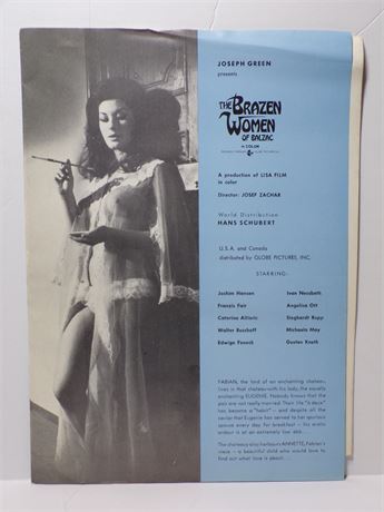 "The Brazen Women of Balzac" Angelica Ott 1970's Sexploitation Film Press Kit Foldout 060425WP-130