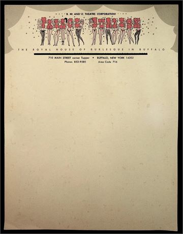 Palace Burlesk Royal House of Burlesque Buffalo NY Letterhead Sheet Vintage 052225Bill