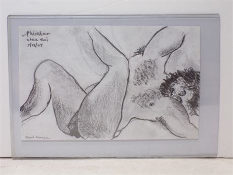 Carl Moras Playwright 2004 "Plumber Chez Soi" Risque Drawing 5x8" 052625WP-TO