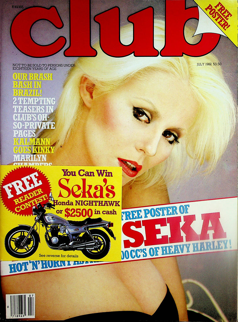 Club Magazine  Marilyn Chambers / Seka  w/Seka Poster with Harley   July 1982   Paul Raymond     031224lm-p