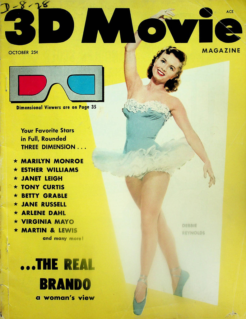 3D Movie Magazine  Debbie Reynolds, Marilyn Monroe, Brando & More! No Glasses   October 1953   101825lm-p