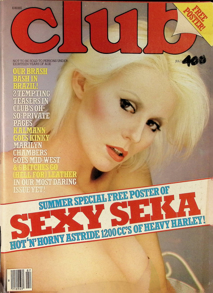 Club Magazine July 1982 Vol 8 #6 Seka Poster Included Marilyn Chambers 100225AMP