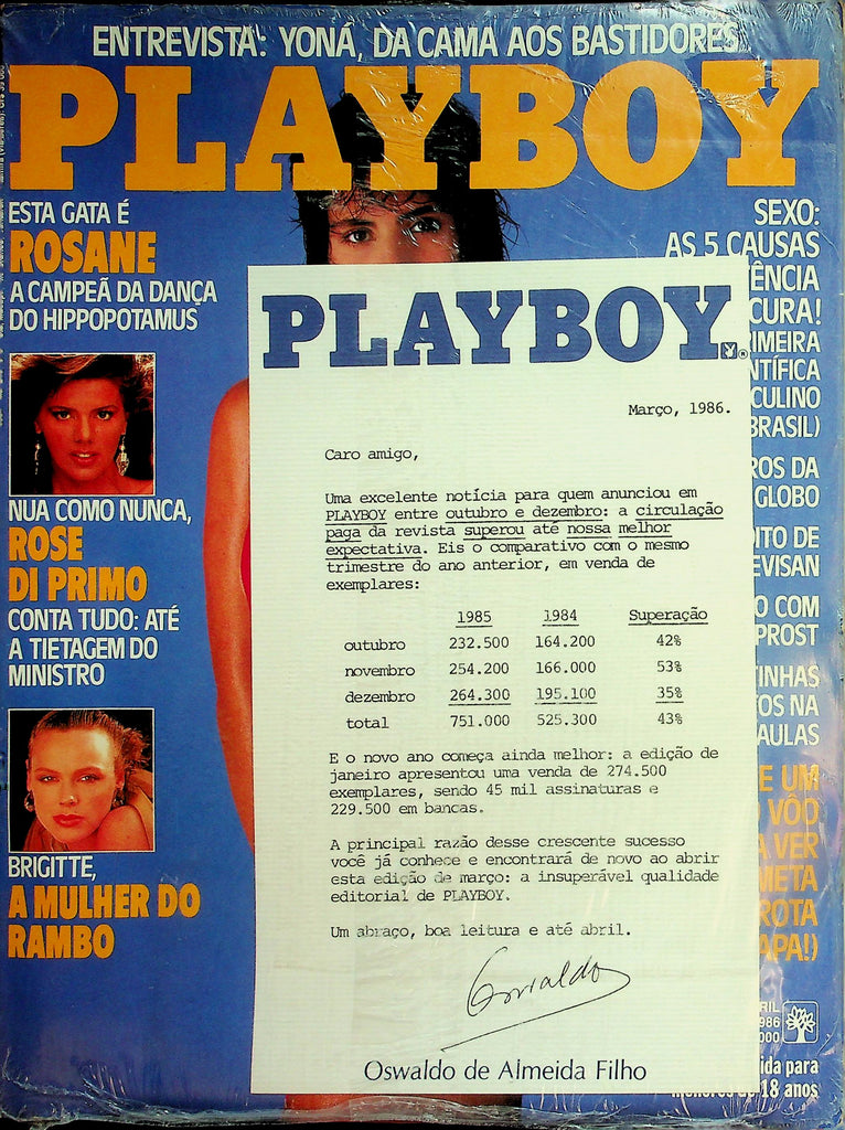 Playboy Portuguese International Magazine  Rosane, Rose Di Primo, Brigitte Nielsen  #128  1986   New/Sealed   022626lmp
