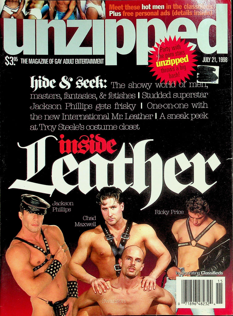 Unzipped Gay Magazine  Inside Leather: Jackson Philips, Chad Maxwell, Ricky Price   July 21, 1998    030726lmp